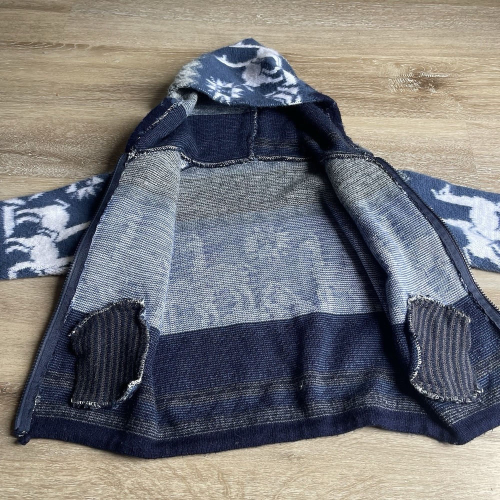 Tejidos Ruminahui Alpaca Wool Full-zip Hooded Sweater Blue Youth Size 4 - Picture 4 of 5